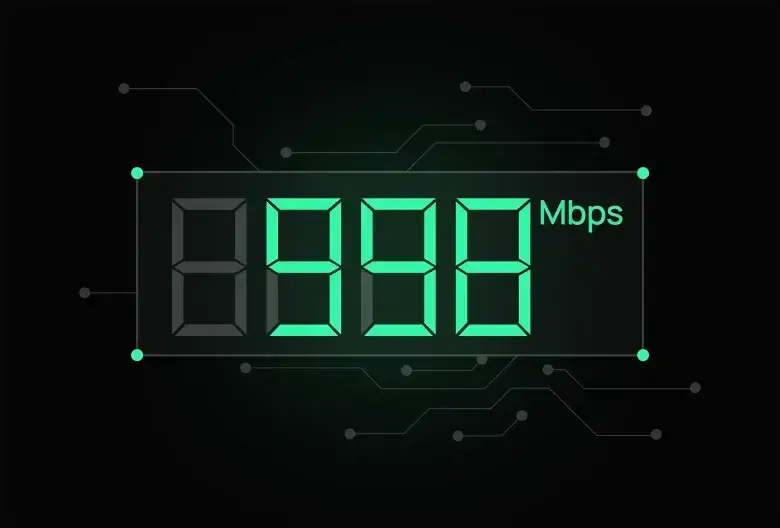 Un compteur de débit réseau affichant 998 Mbps sur un circuit imprimé.