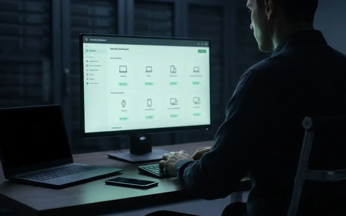 Un administrateur vérifie l'état de protection des appareils gérés sur une console.