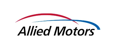 Allied Motors logo with the company name in black text. Above are two curved lines, one red and one blue, resembling a car roof. The white background reflects their partnership as an Adobe Microsoft Bitdefender reseller.