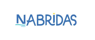 The logo features the word NABRIDAS in blue, with a yellow dot over the I and two wavy blue lines under the A to evoke a water or aquatic theme, ideal for a managed cloud services or cloud hosting services provider.